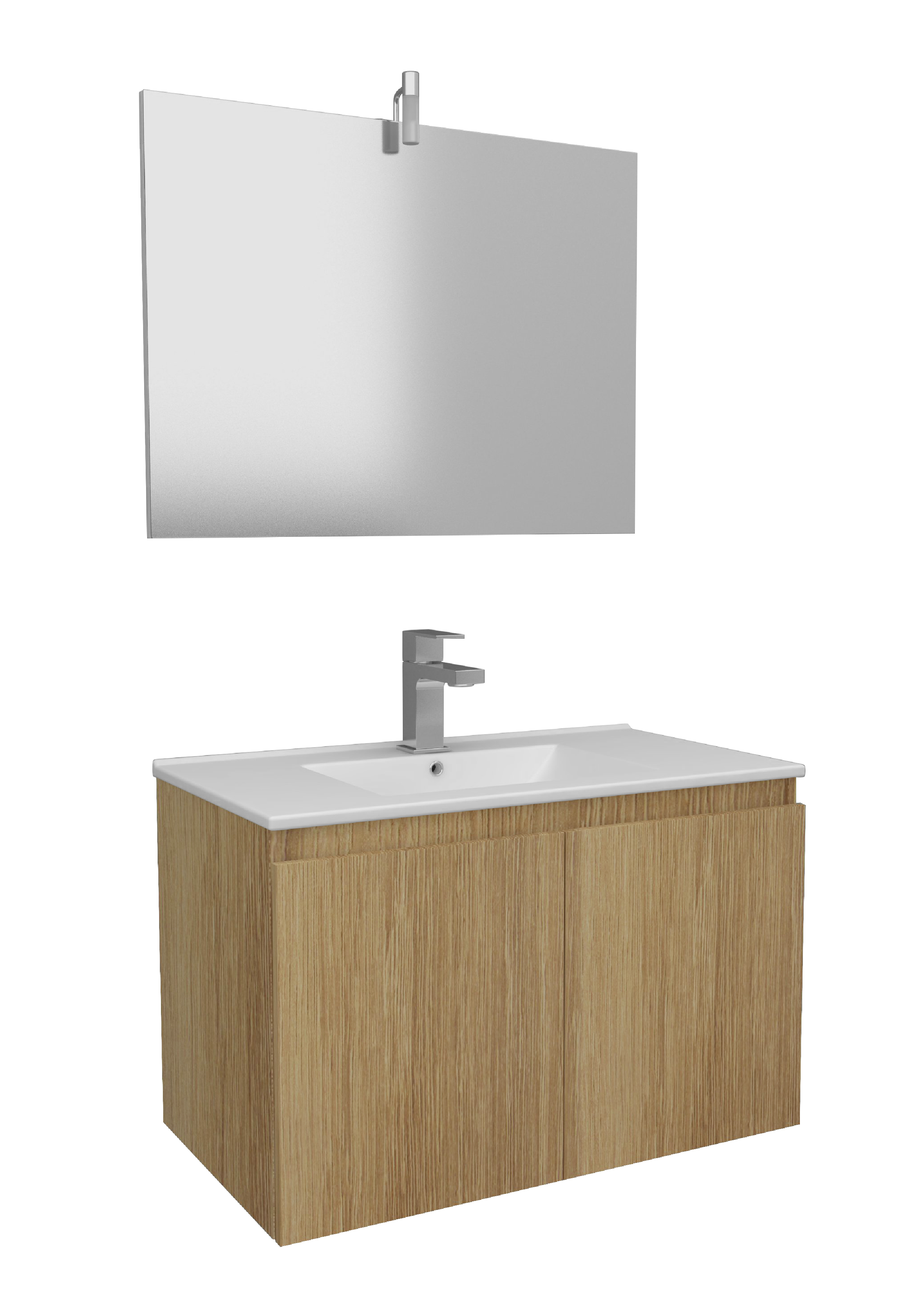 Meuble-vasque salle de bain +miroir + éclairage LED Woody 80cm